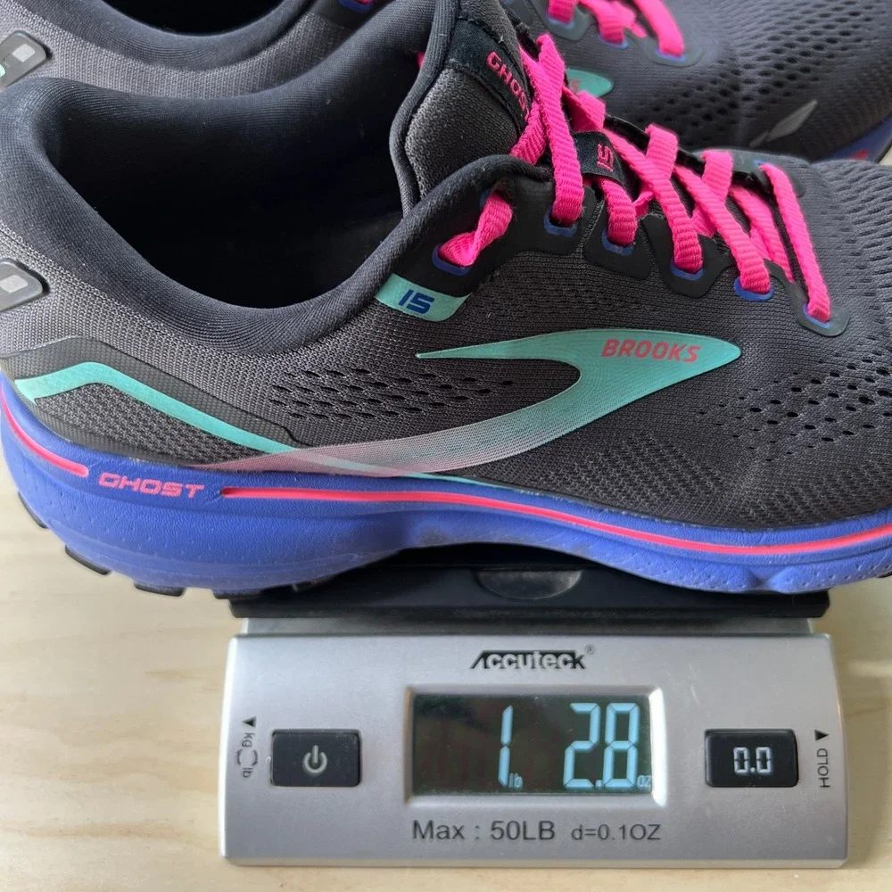 Brooks Ghost 15 Running Shoes Women 9.5 Black Blue Pink Athletic Sneakers Gym